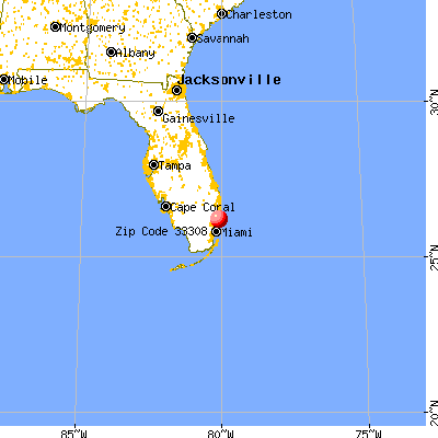 Fort Lauderdale, FL (33308) map from a distance
