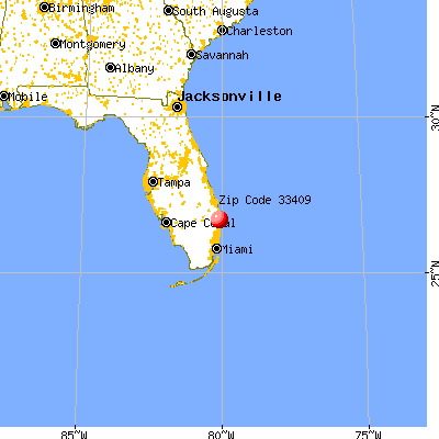 West Palm Beach, FL (33409) map from a distance