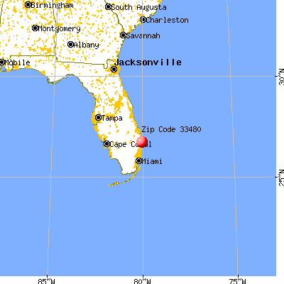 Palm Beach, FL (33480) map from a distance