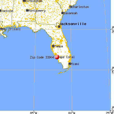 Cape Coral, FL (33904) map from a distance