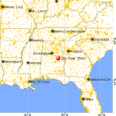 Alexander City, AL (35010) map from a distance