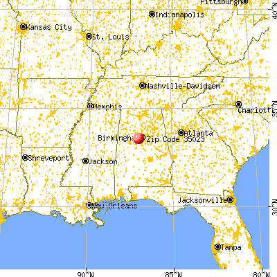 Hueytown, AL (35023) map from a distance