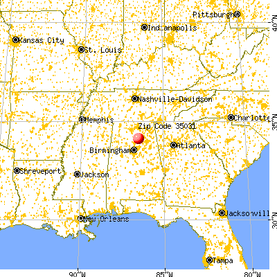 Blountsville, AL (35031) map from a distance