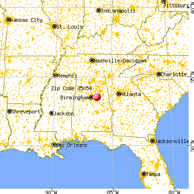 Pell City, AL (35054) map from a distance