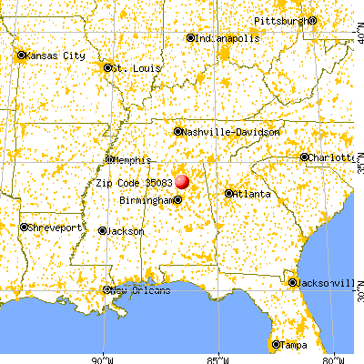 Holly Pond, AL (35083) map from a distance