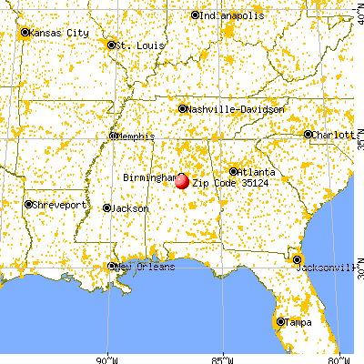 Pelham, AL (35124) map from a distance