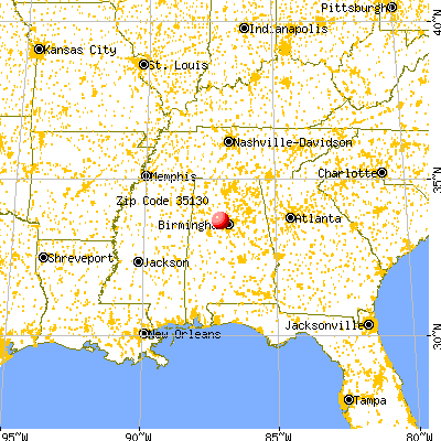 Birmingham, AL (35130) map from a distance