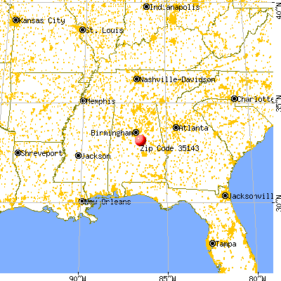 Shelby, AL (35143) map from a distance