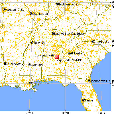 Sylacauga, AL (35149) map from a distance