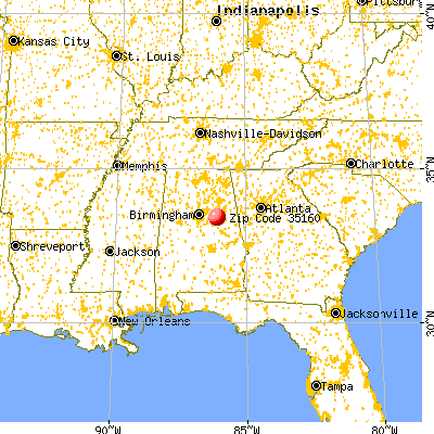 Talladega, AL (35160) map from a distance