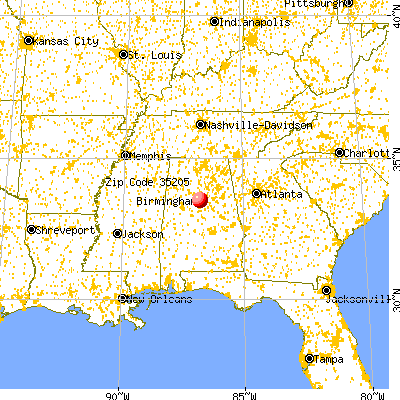 Birmingham, AL (35205) map from a distance