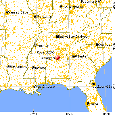 Birmingham, AL (35206) map from a distance
