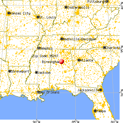 Birmingham, AL (35207) map from a distance