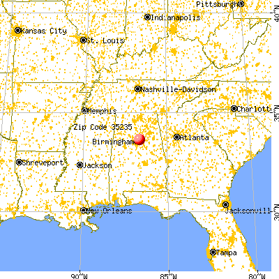 Birmingham, AL (35235) map from a distance