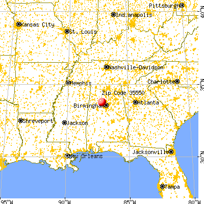 Cordova, AL (35550) map from a distance