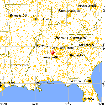 Double Springs, AL (35553) map from a distance