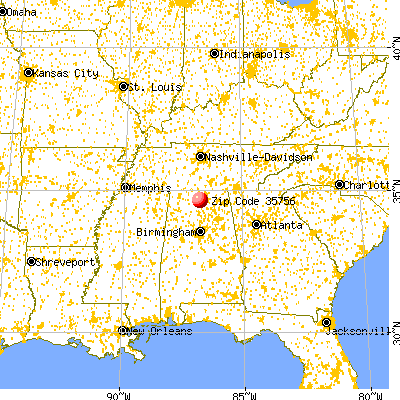 Huntsville, AL (35756) map from a distance