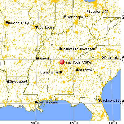 Huntsville, AL (35802) map from a distance