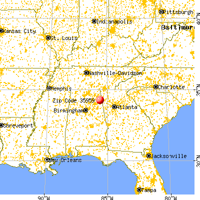 Cedar Bluff, AL (35959) map from a distance