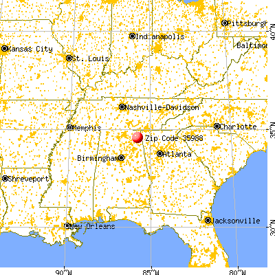 Sylvania, AL (35988) map from a distance