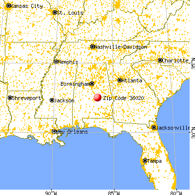 Coosada, AL (36020) map from a distance