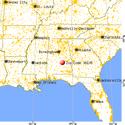 Montgomery, AL (36105) map from a distance