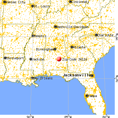 Montgomery, AL (36116) map from a distance