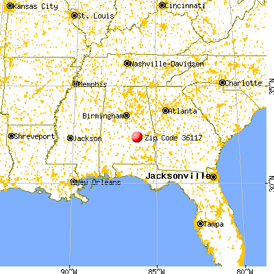 Montgomery, AL (36117) map from a distance