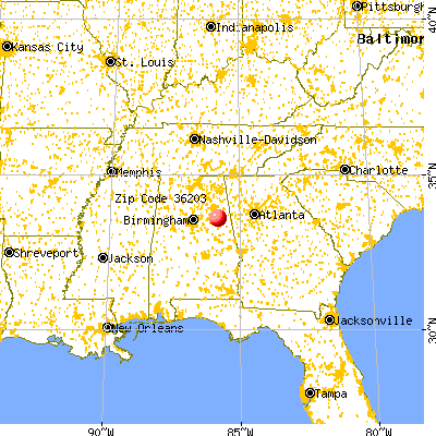Oxford, AL (36203) map from a distance