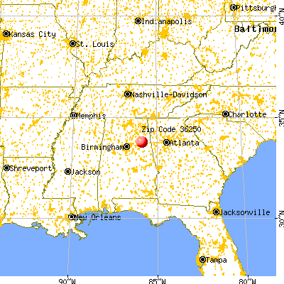 Alexandria, AL (36250) map from a distance