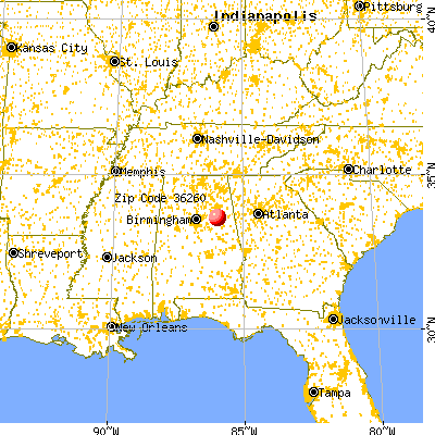 Oxford, AL (36260) map from a distance