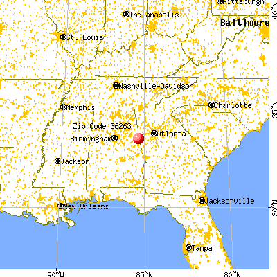 Graham, AL (36263) map from a distance