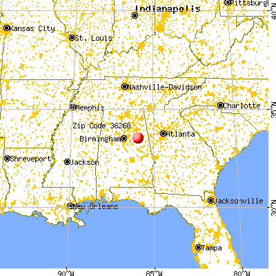 Munford, AL (36268) map from a distance