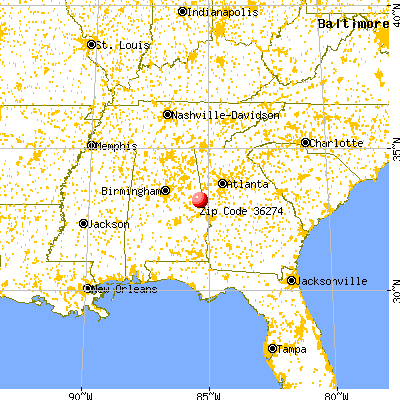 Roanoke, AL (36274) map from a distance