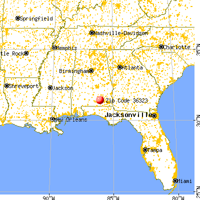 Elba, AL (36323) map from a distance