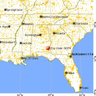 Blue Springs, AL (36374) map from a distance