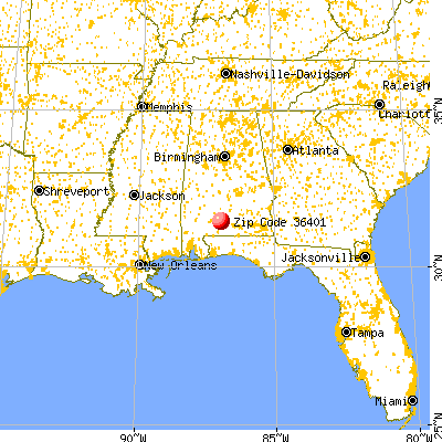 Evergreen, AL (36401) map from a distance