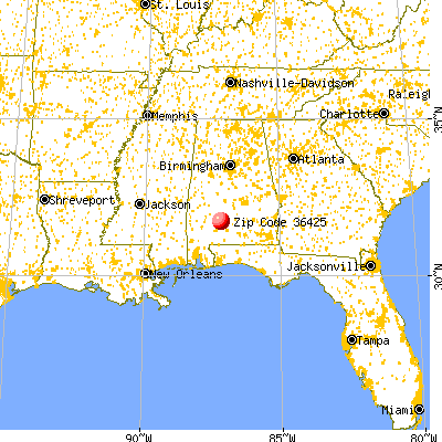 Beatrice, AL (36425) map from a distance