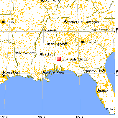 Grove Hill, AL (36451) map from a distance