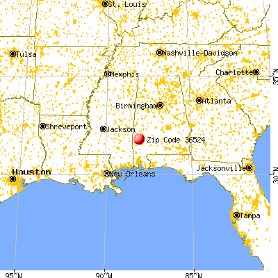 Coffeeville, AL (36524) map from a distance