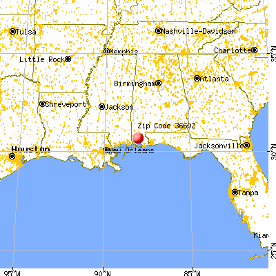 Mobile, AL (36602) map from a distance