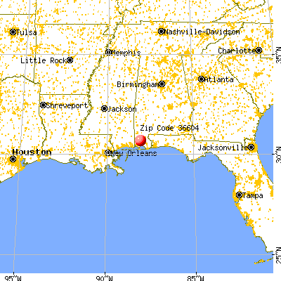 Mobile, AL (36604) map from a distance