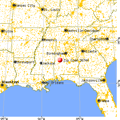 Greensboro, AL (36744) map from a distance