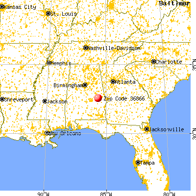 Notasulga, AL (36866) map from a distance
