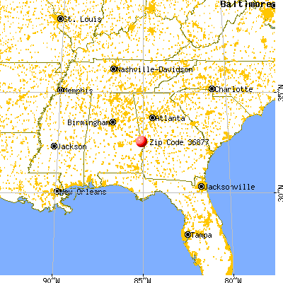 Smiths Station, AL (36877) map from a distance