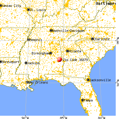 Auburn, AL (36879) map from a distance