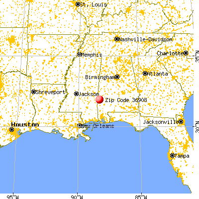 Gilbertown, AL (36908) map from a distance