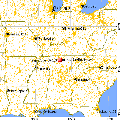 Nashville-Davidson, TN (37013) map from a distance