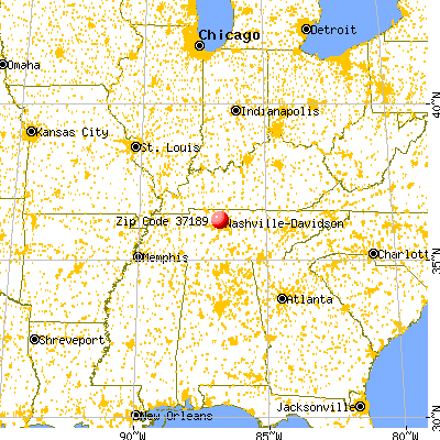 Nashville-Davidson, TN (37189) map from a distance