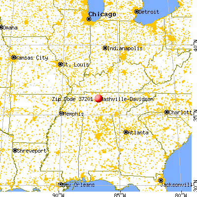 Nashville-Davidson, TN (37201) map from a distance